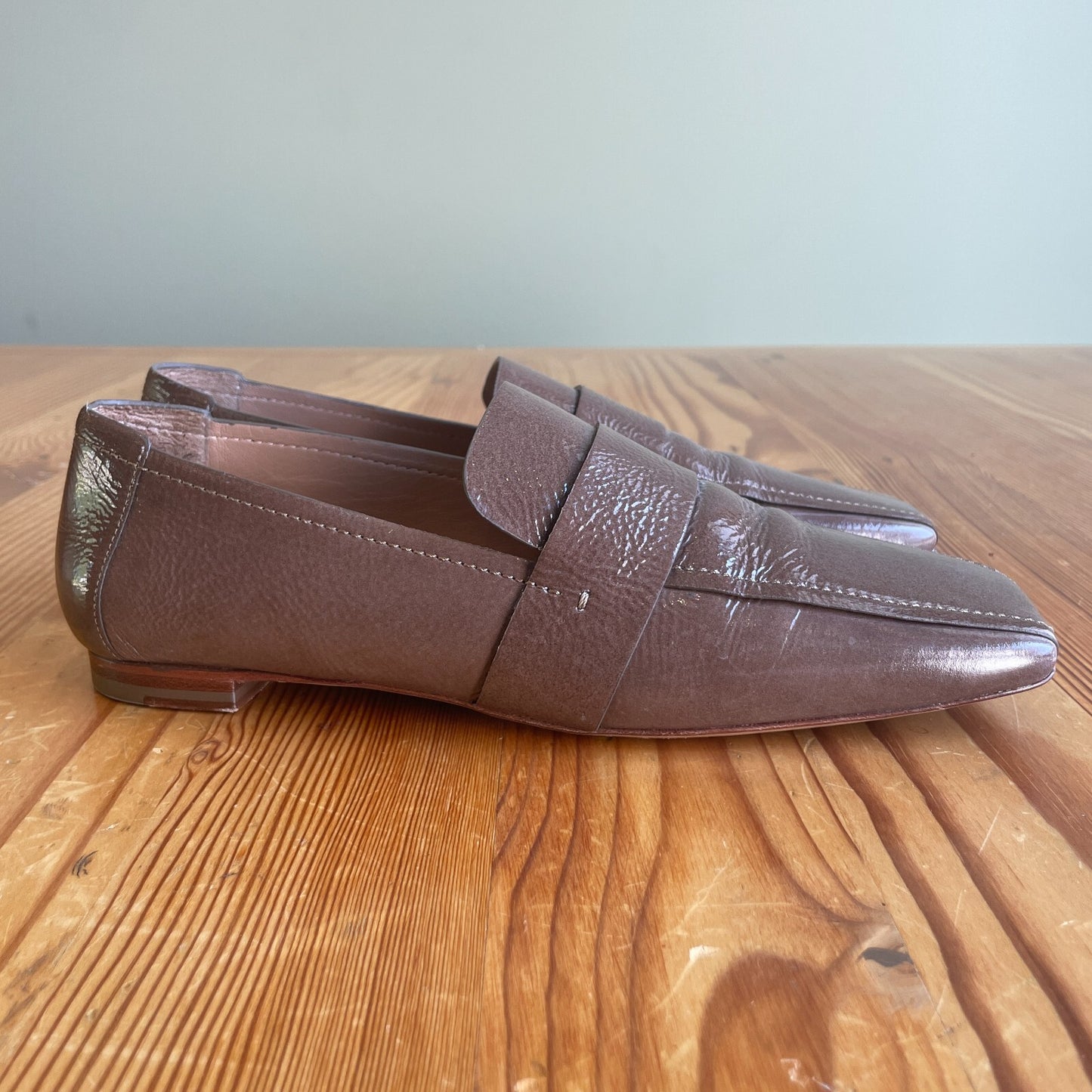 38.5 / 8.5 - Mansur Gavriel Brown Patent Leather Square Toe Loafers Shoes 0516WC