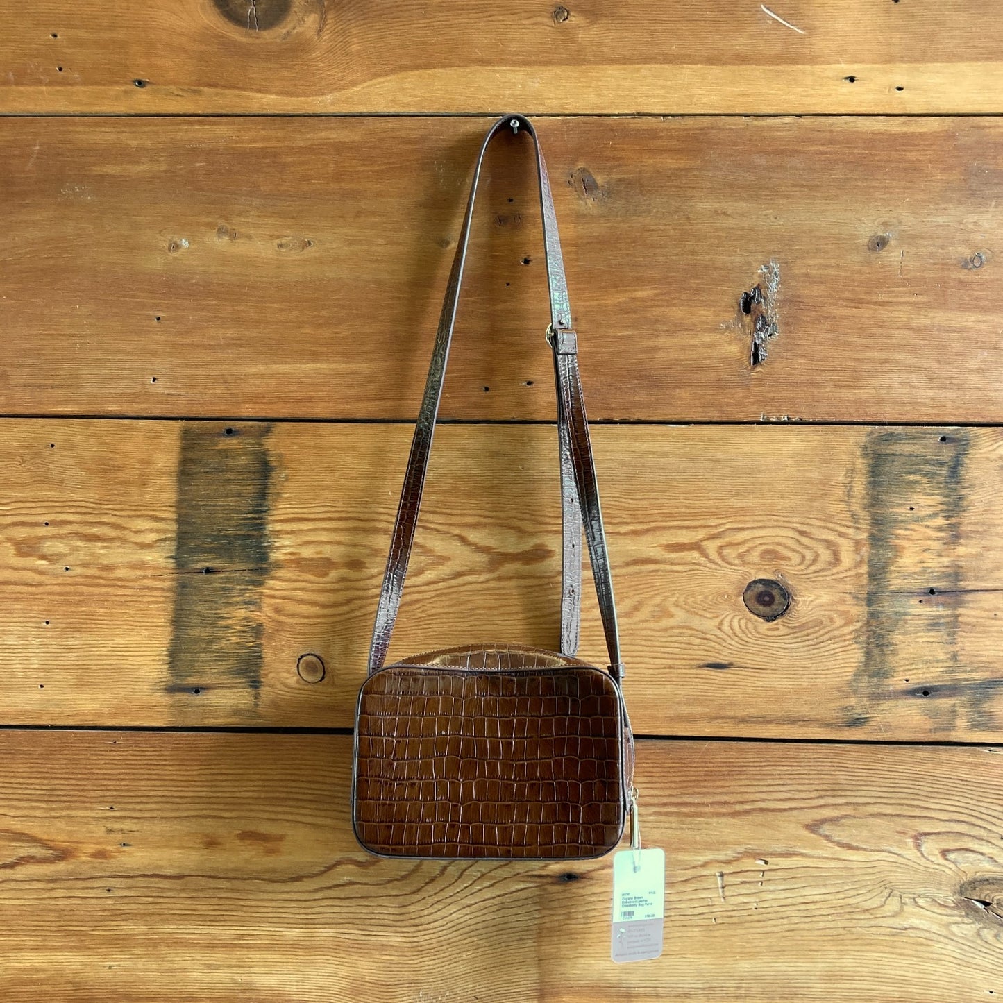 Cuyana Brown Embossed Leather Crossbody Bag Purse 0617RF