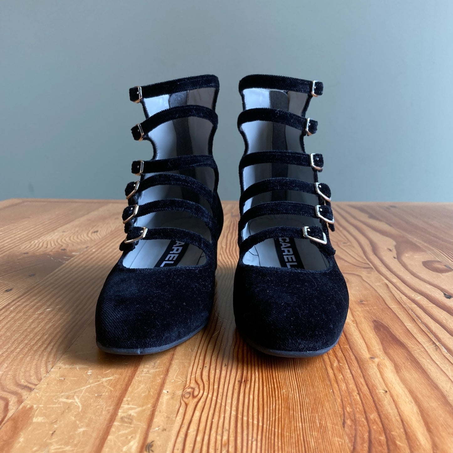 34 / XS - Carel Black Velvet Multi Strap Ankle Booties Strappy Shoes 0824PT