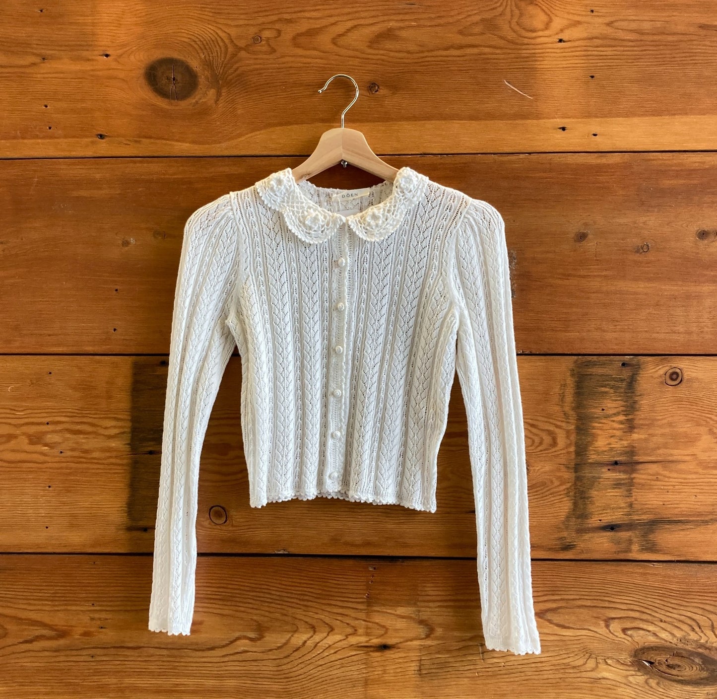 XS - Doen $358 Pale Lily White Cotton Knit Martina Cardigan Sweater 0824PT