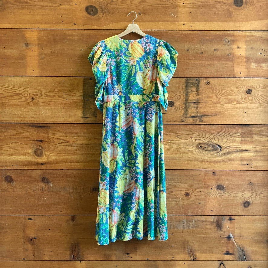 S - Farm Rio Star Fruit Colorful Print V-Neck Midi Puff Sleeve Dress 1213SM
