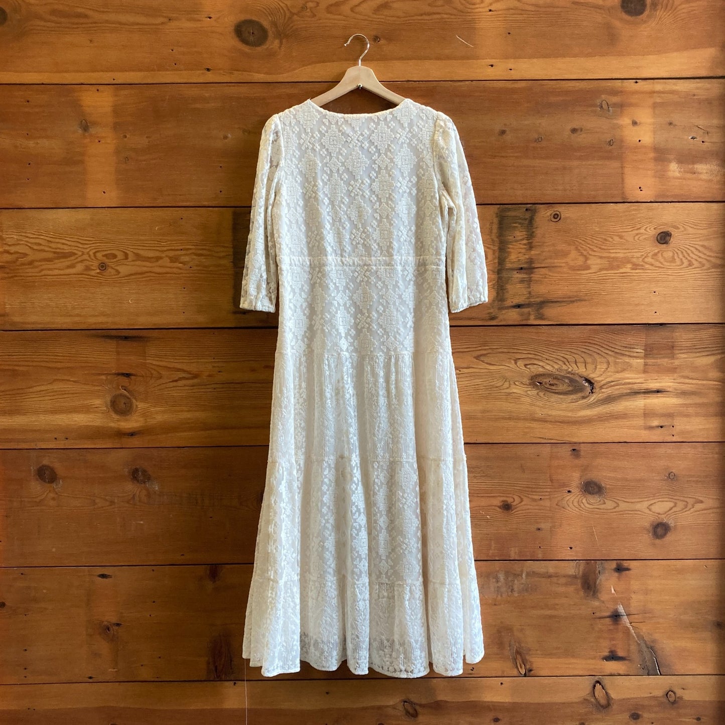 XS - Desigual Off-White 3/4 Sleeve NEW Tulum Embroidered Maxi Dress 1213SM