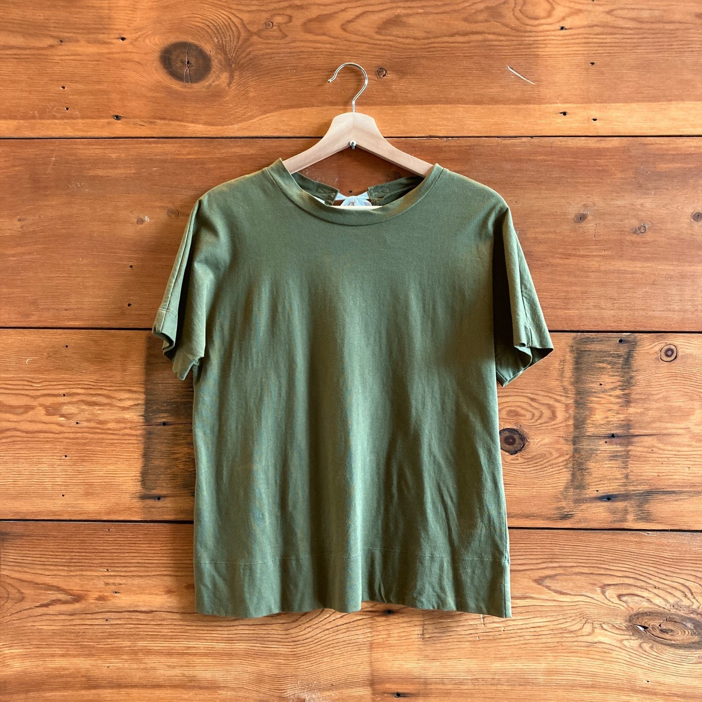 S / M - Marni Olive Green Short Sleeve Tie Neck T-Shirt Top 1205DA