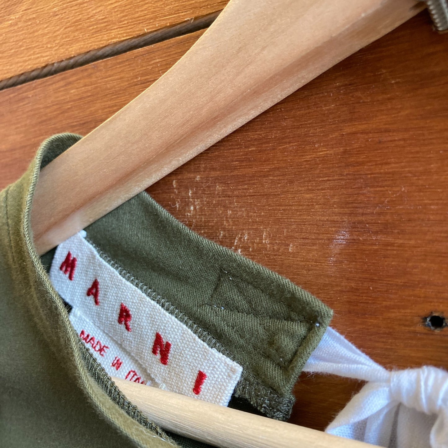S / M - Marni Olive Green Short Sleeve Tie Neck T-Shirt Top 1205DA