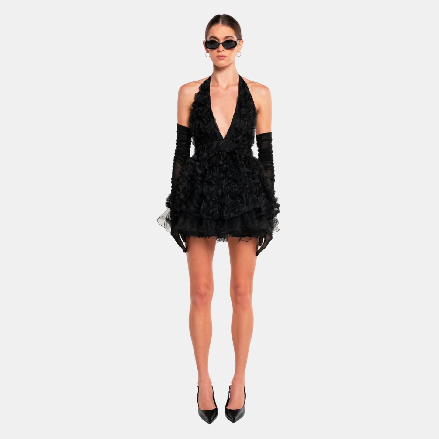 4 - Ow Collection $350 Black Halter Rosie Mini Length Dress NEW 0610MM