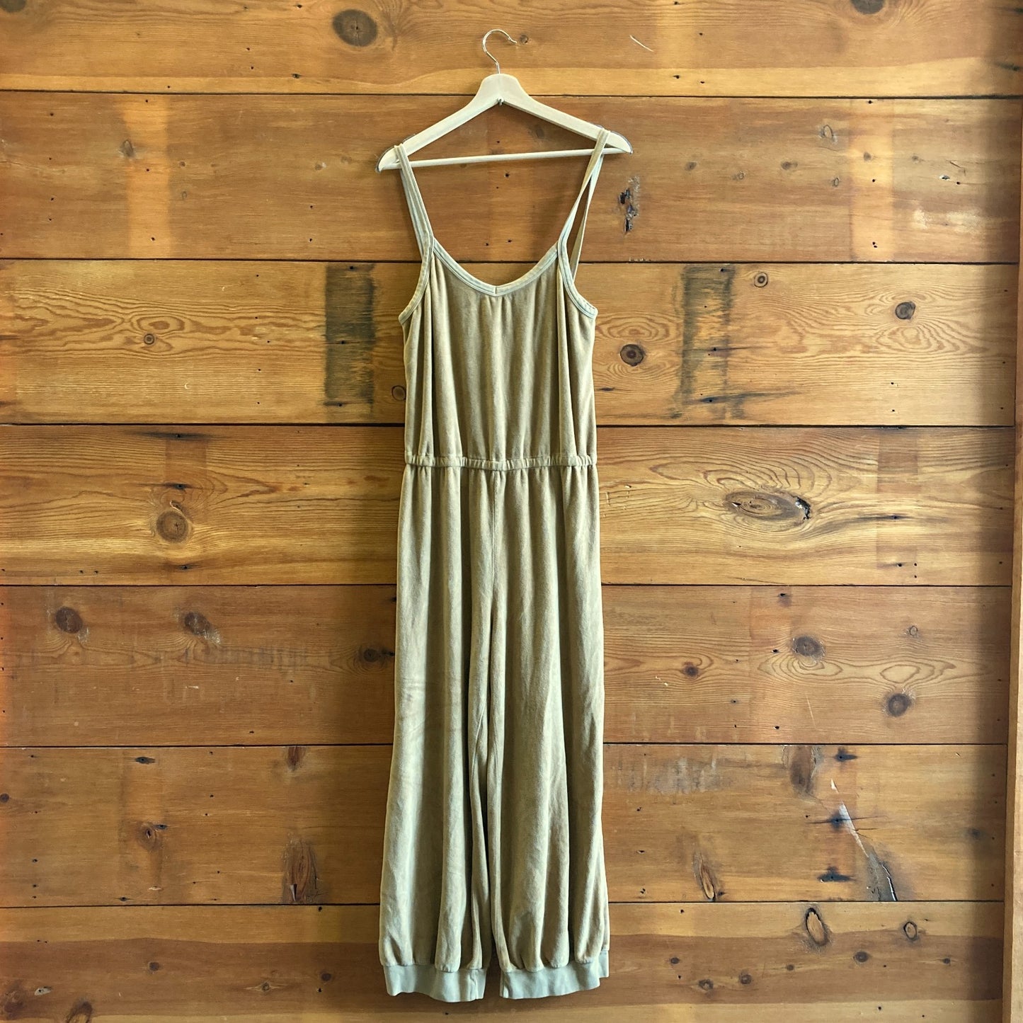 L - Suzie Kondi $325 Buckthorn Tan Velour Giorgi Tank Jumpsuit Outfit 1010RR
