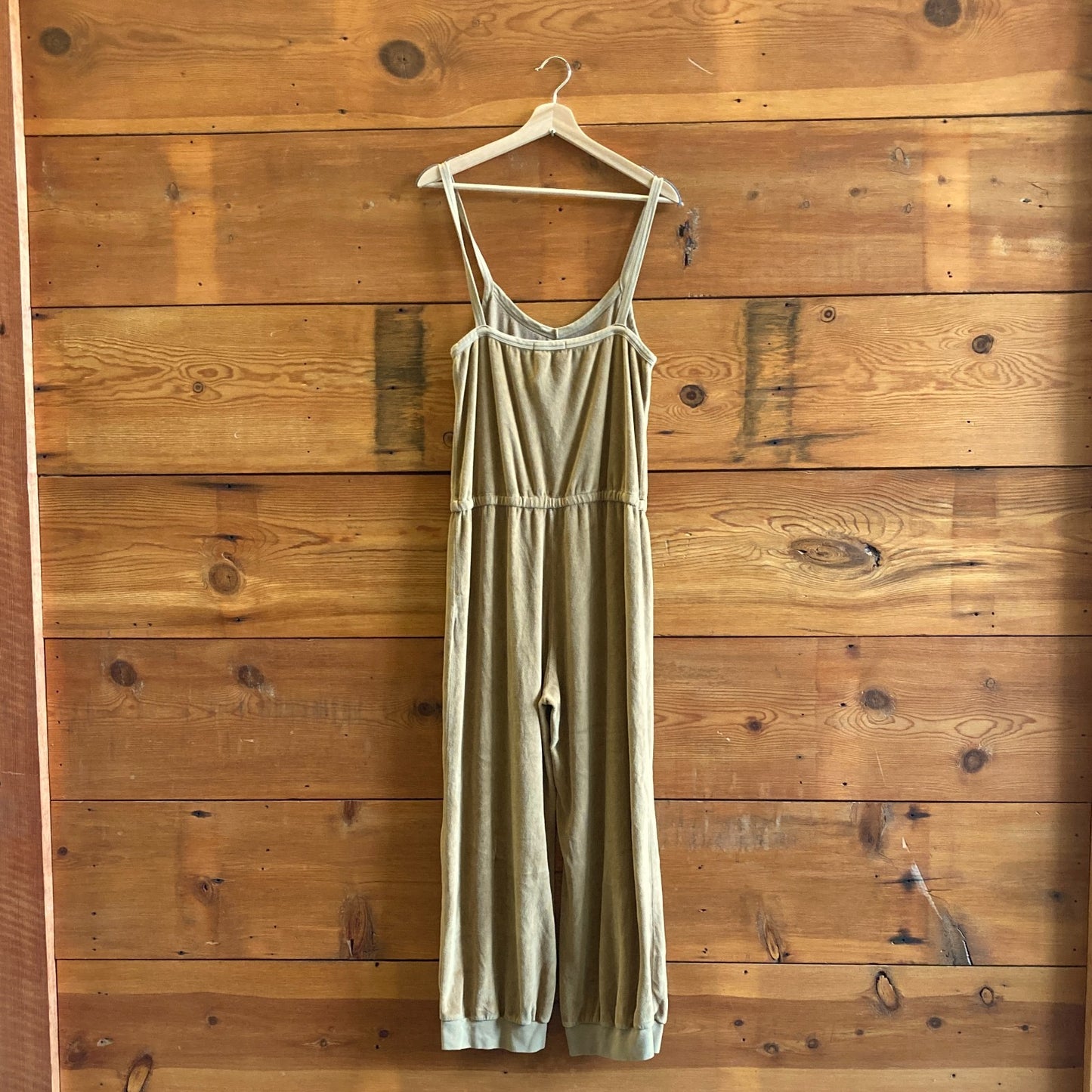 L - Suzie Kondi $325 Buckthorn Tan Velour Giorgi Tank Jumpsuit Outfit 1010RR