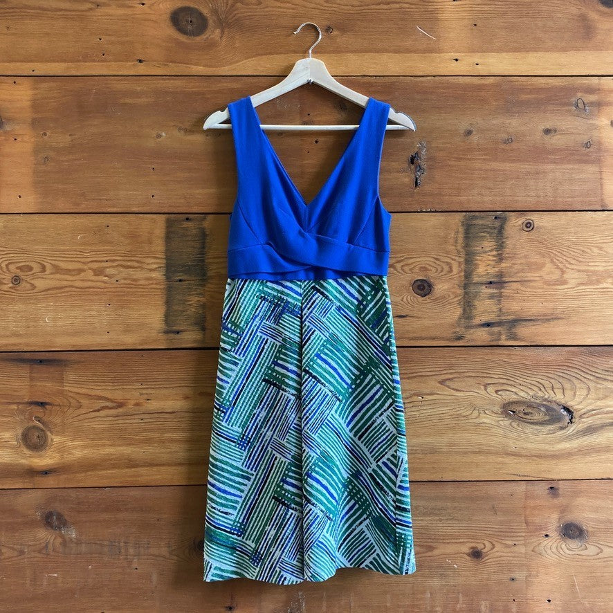 0 / XS - HD in Paris Anthropologie Blue Green Printed Sleeveless Dress 0125CD