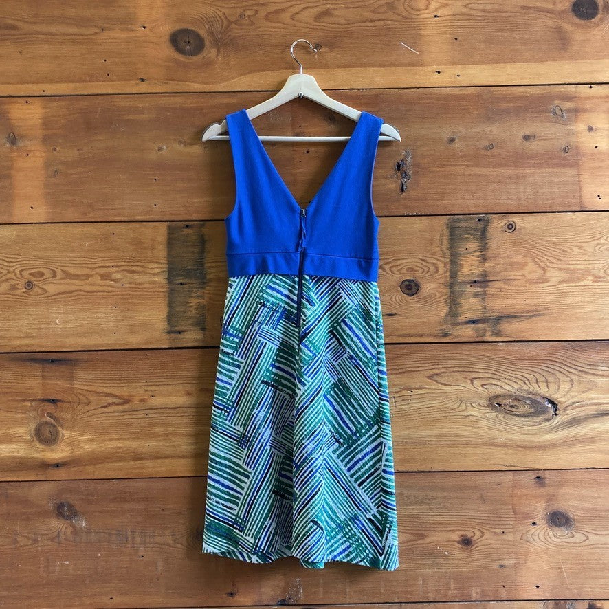 0 / XS - HD in Paris Anthropologie Blue Green Printed Sleeveless Dress 0125CD