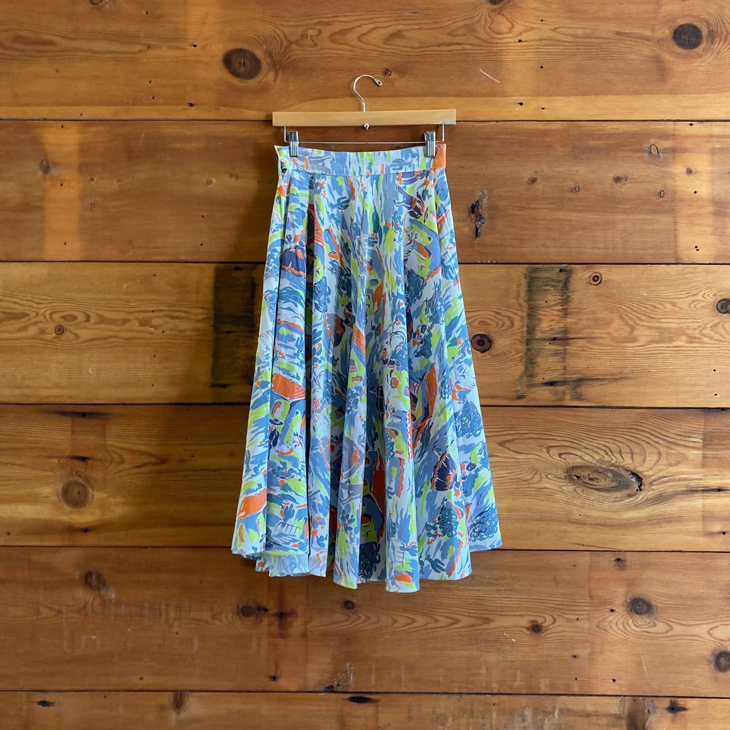 S / M - Vintage 1950's Vibrant Southwest Hacienda Print Circle Skirt 0617RF