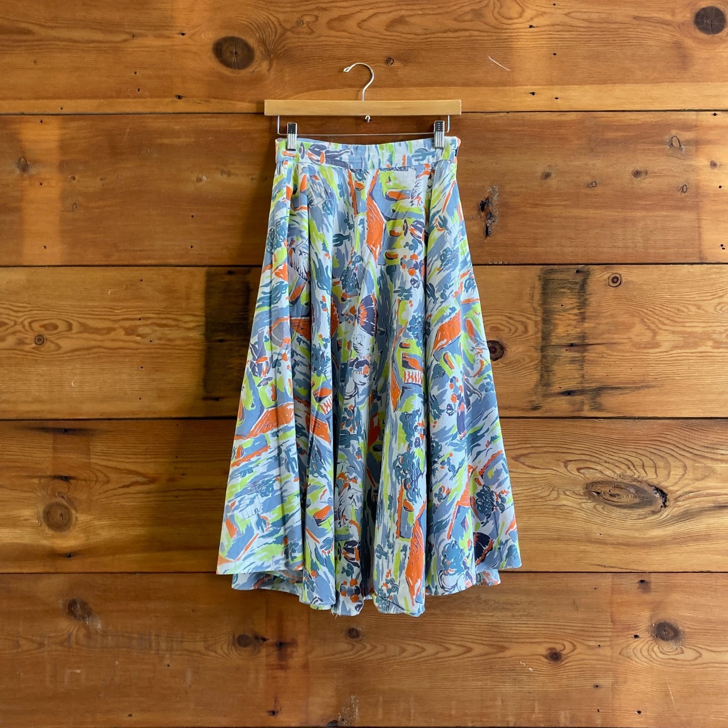 S / M - Vintage 1950's Vibrant Southwest Hacienda Print Circle Skirt 0617RF