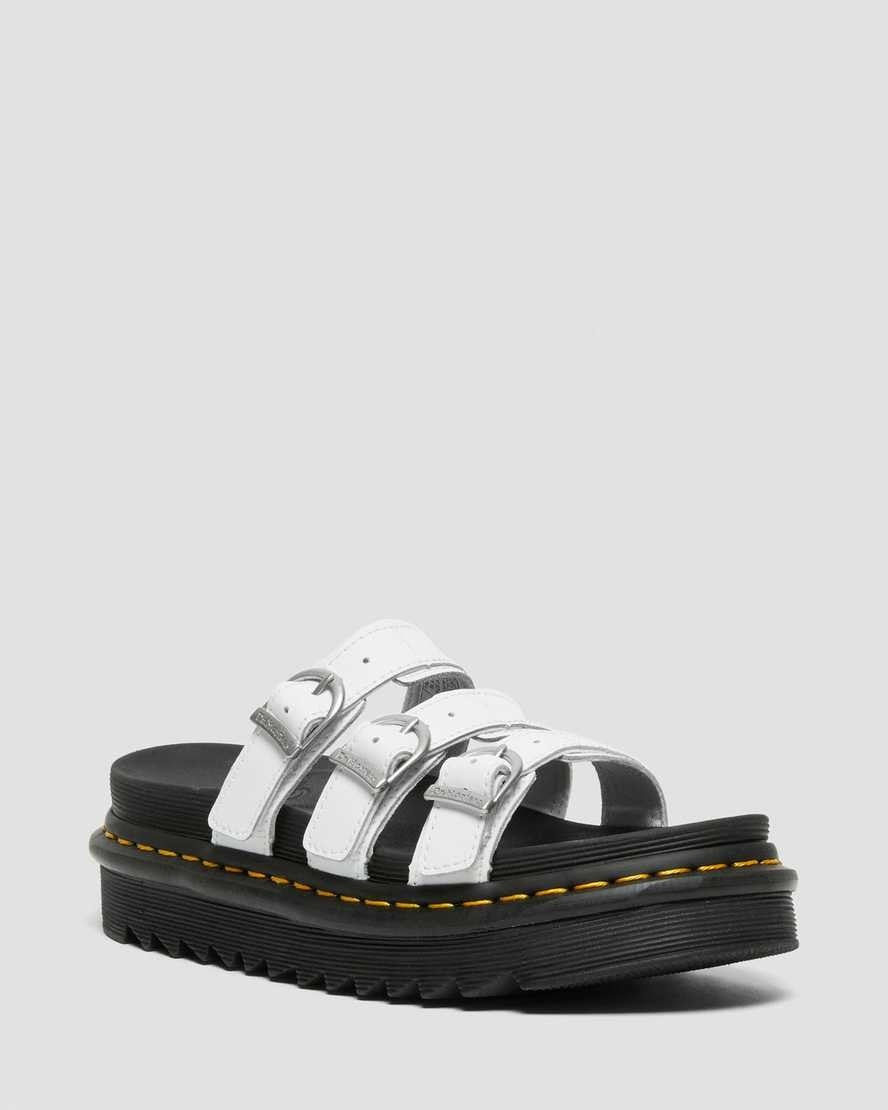 7 - Dr Martens White Blaire Slide Flower Hydro Leather Sandals EUC w/ Box 0425SV