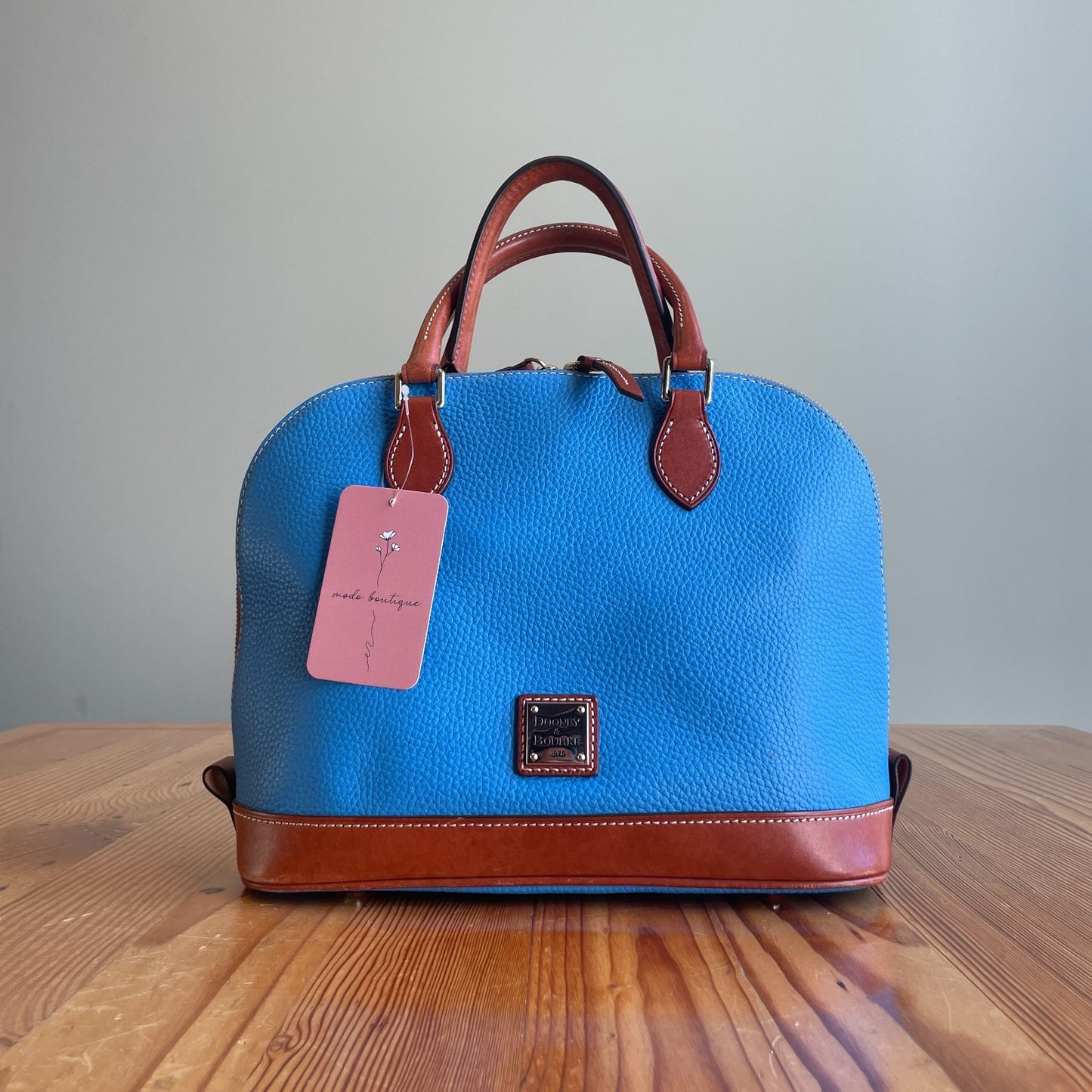 Dooney & Bourke Vibrant Blue Pebble Grain Zip Zip Satchel Top Handle Bag 0618DT
