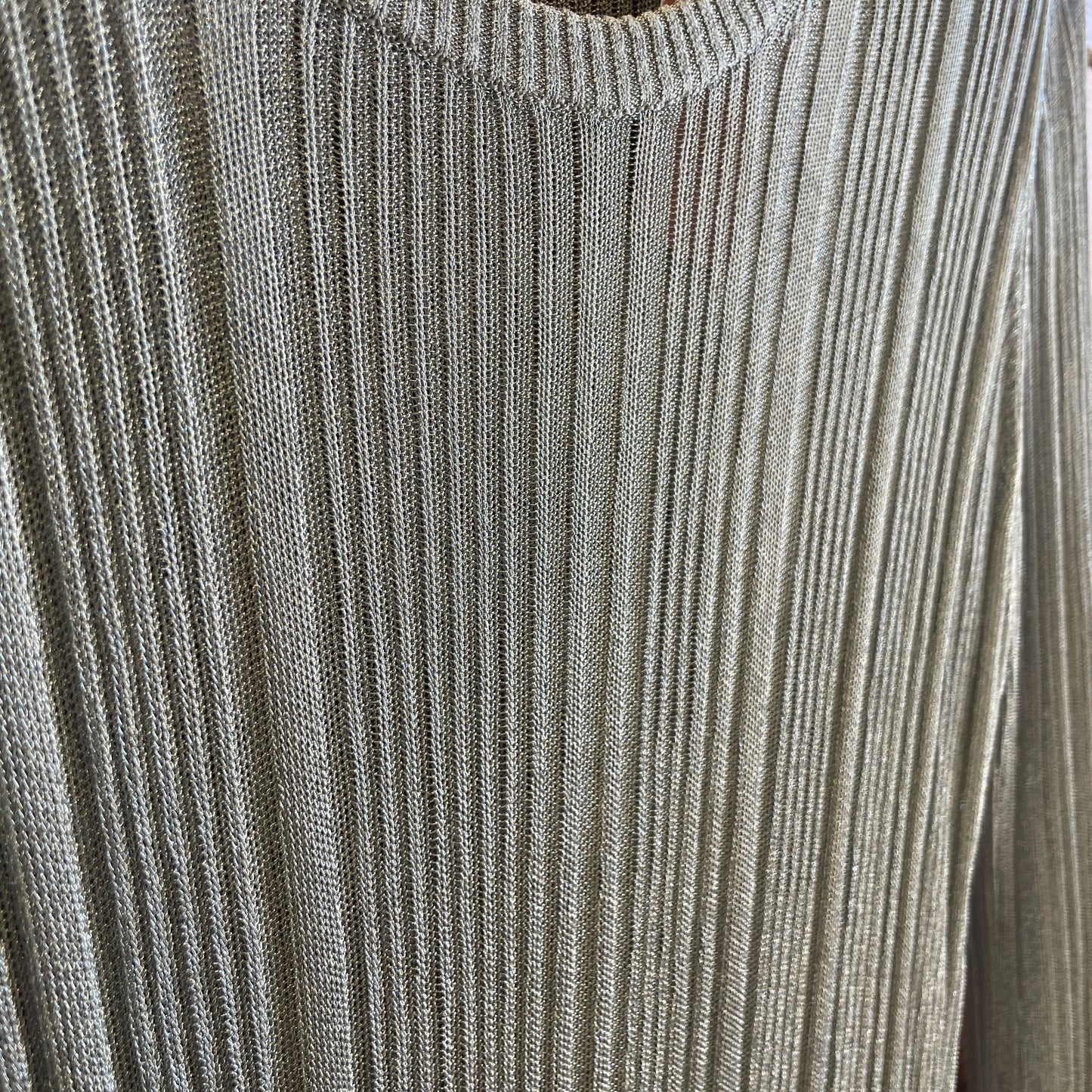 L - Opening Ceremony Silver Ribbed Knit Long Sleeve Scoop Neck Midi Dress 0619NC
