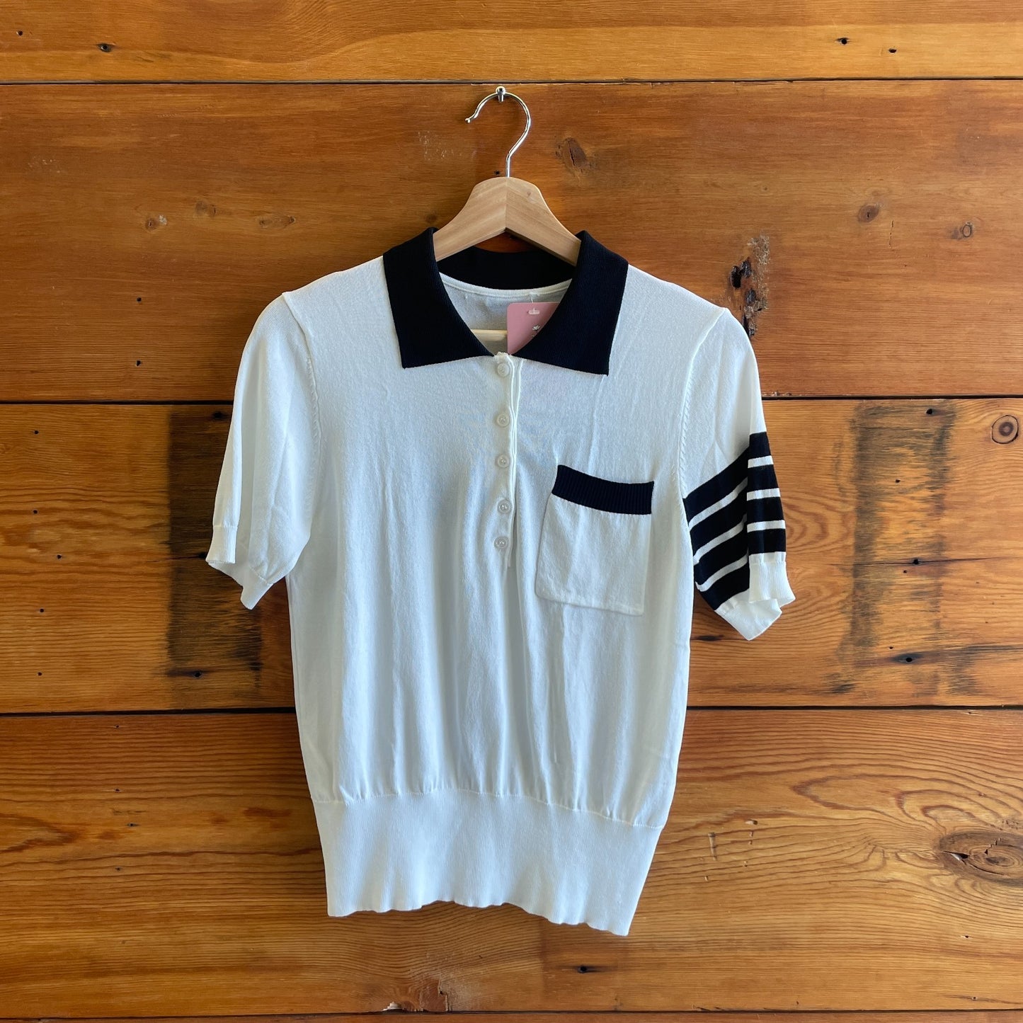 S - Thom Browne White Cotton Hector Henley Short Sleeve Polo Shirt 0619NW
