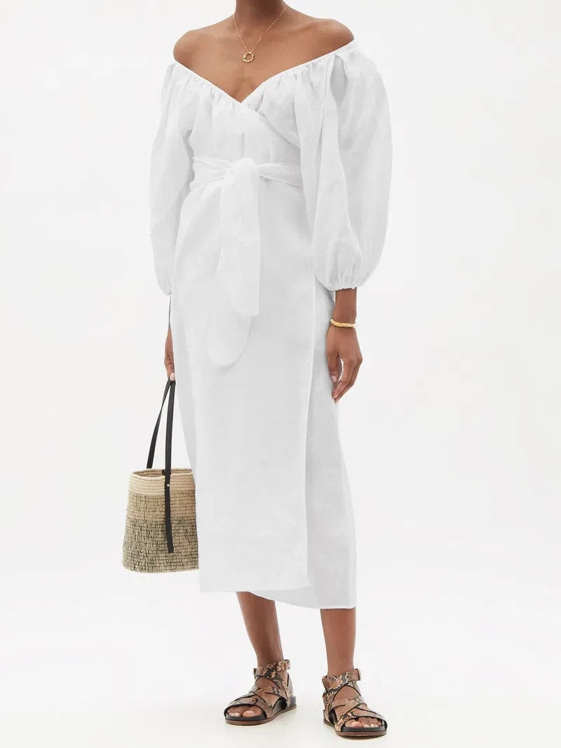 S - Mara Hoffman Swim $370 White Organic Linen Fila Wrap Maxi Dress 0605MH