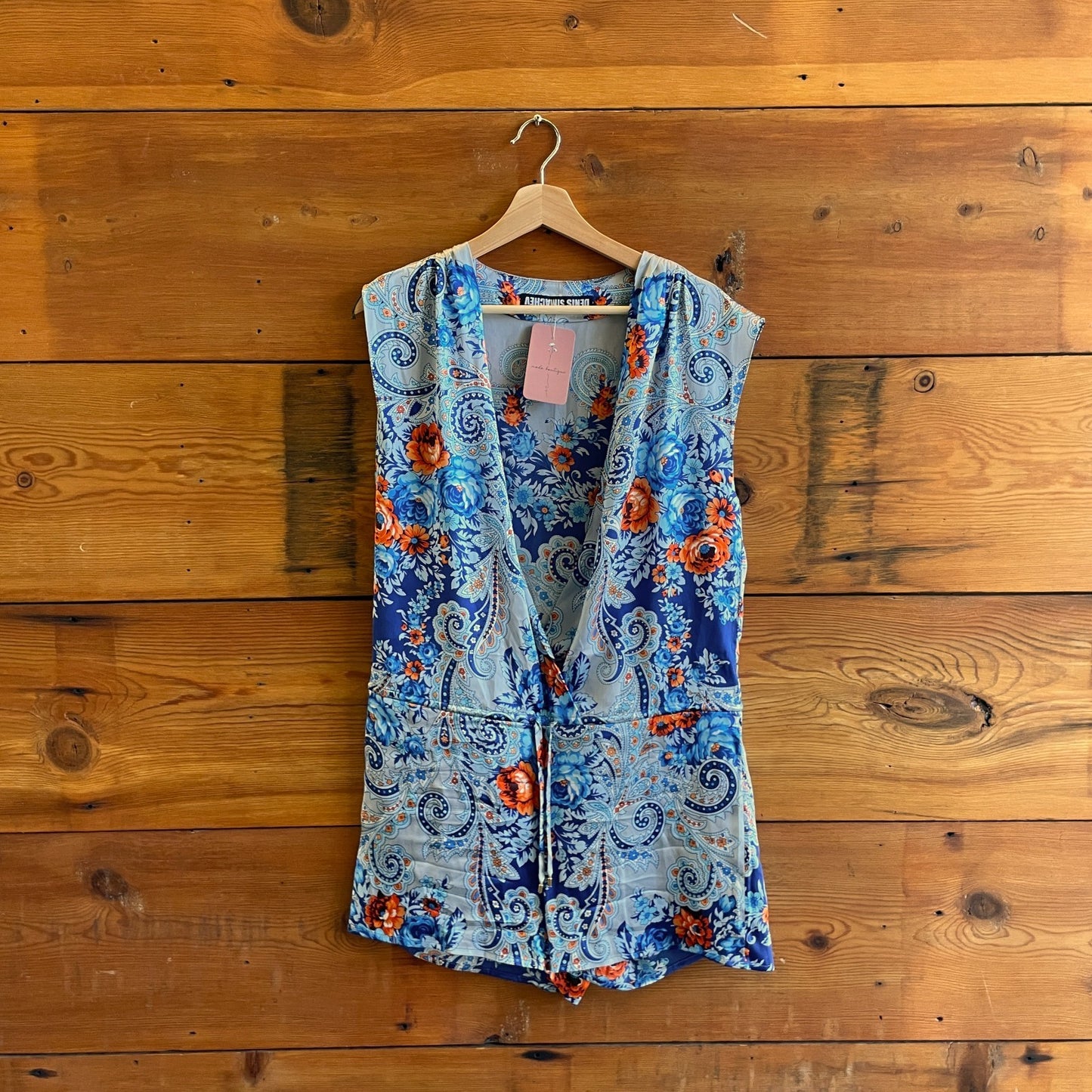 42 / L - Denis Simachev Blue Paisley Patterned Silk Romper Outfit 1202NB