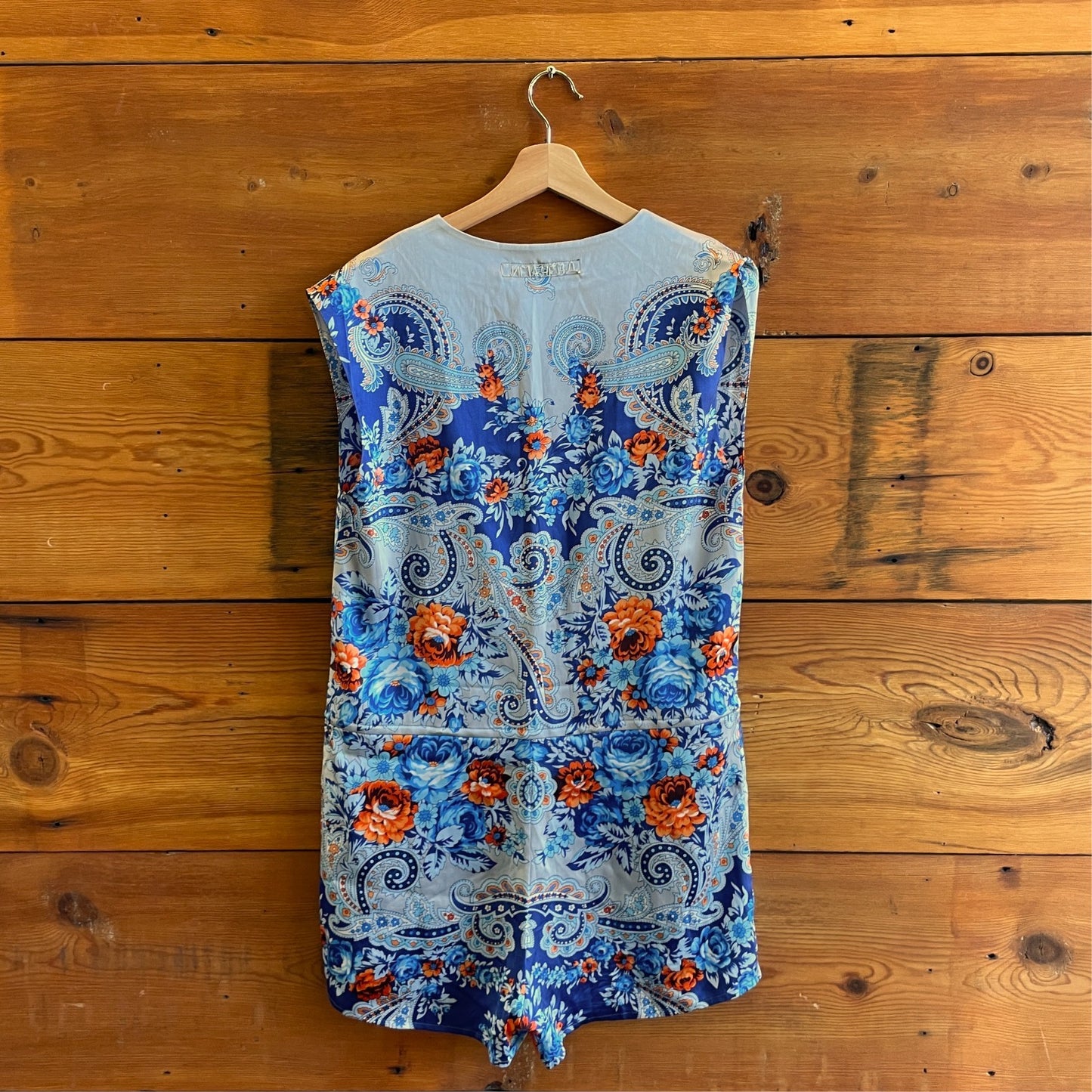 42 / L - Denis Simachev Blue Paisley Patterned Silk Romper Outfit 1202NB