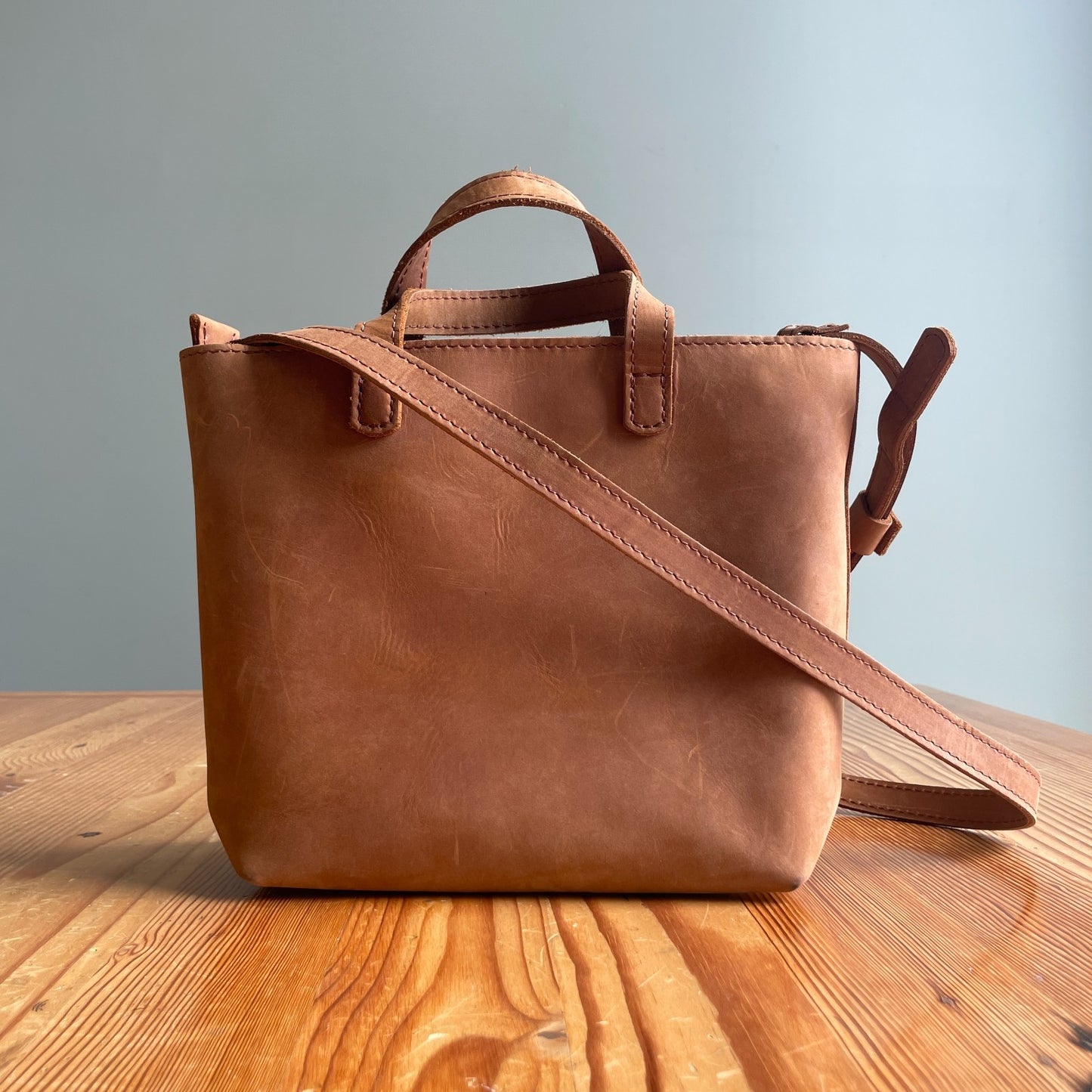 Portland Leather Goods Brown Zip Top Crossbody Double Handle Bag 0701JB