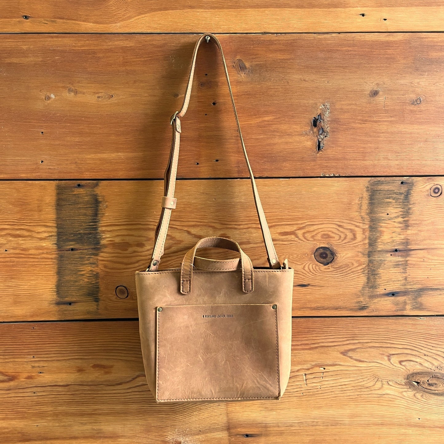 Portland Leather Goods Brown Zip Top Crossbody Double Handle Bag 0701JB