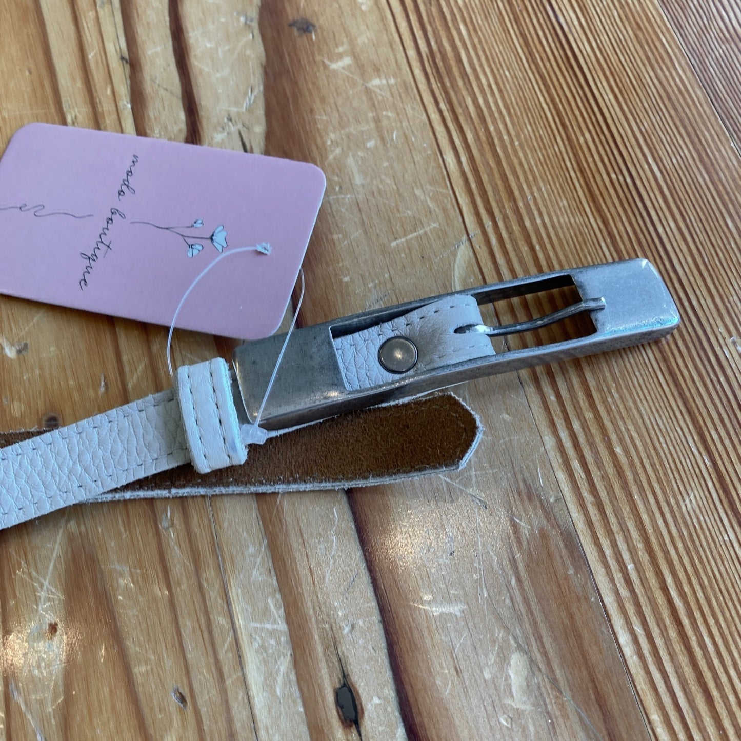 Kim White Skinny Womens White Leather Belt w/ Silver Buckle 3333MC