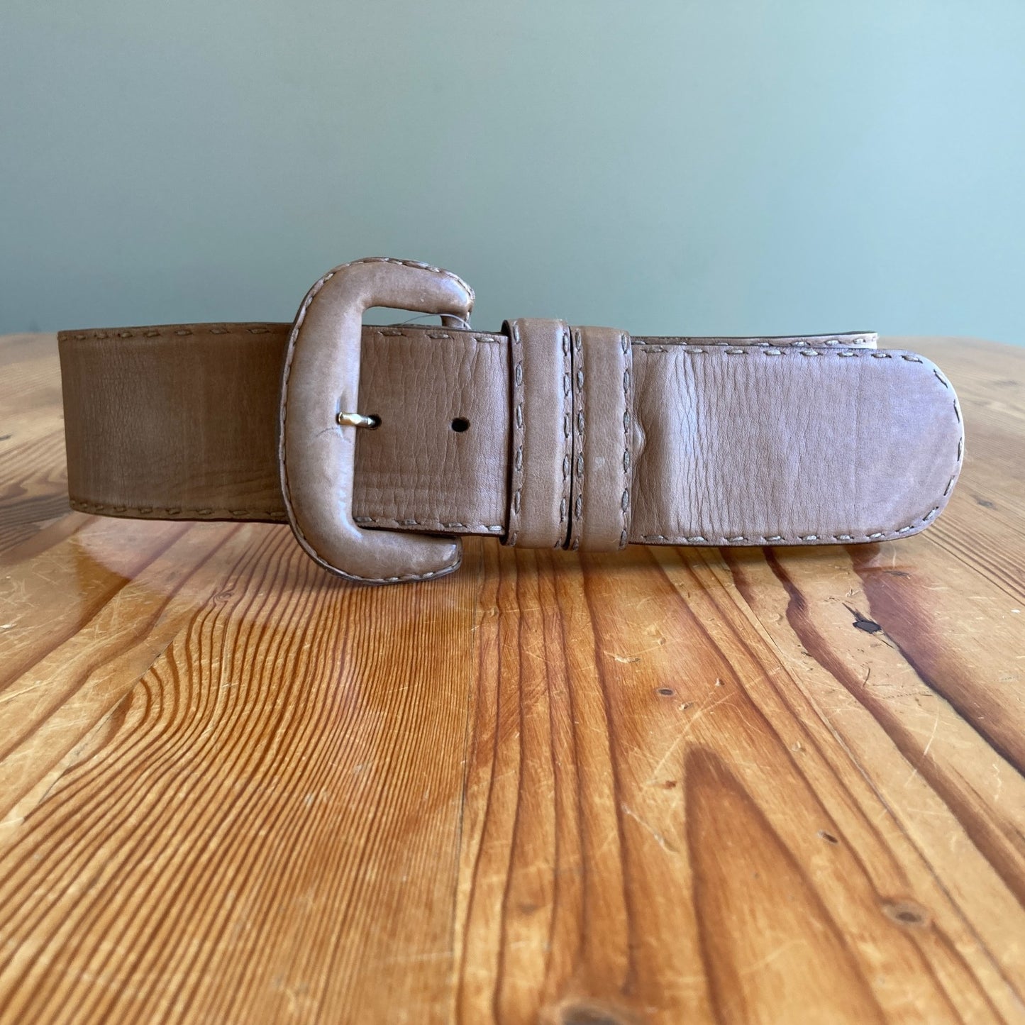S - Donna Karan Vintage Light Brown Leather Wide Belt 3333MC