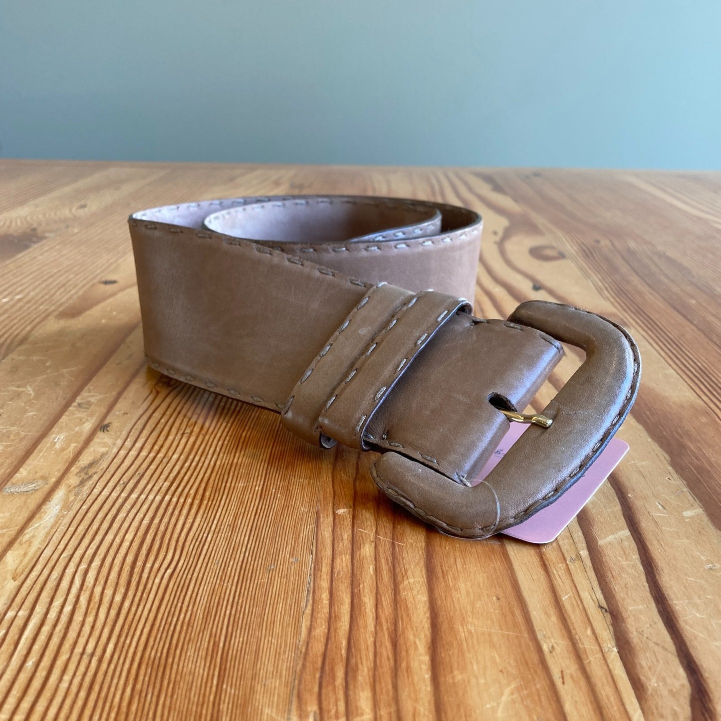 S - Donna Karan Vintage Light Brown Leather Wide Belt 3333MC