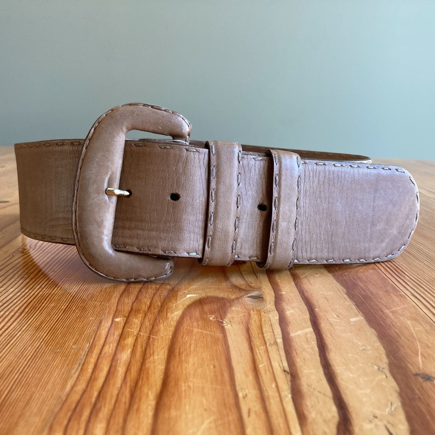 S - Donna Karan Vintage Light Brown Leather Wide Belt 3333MC