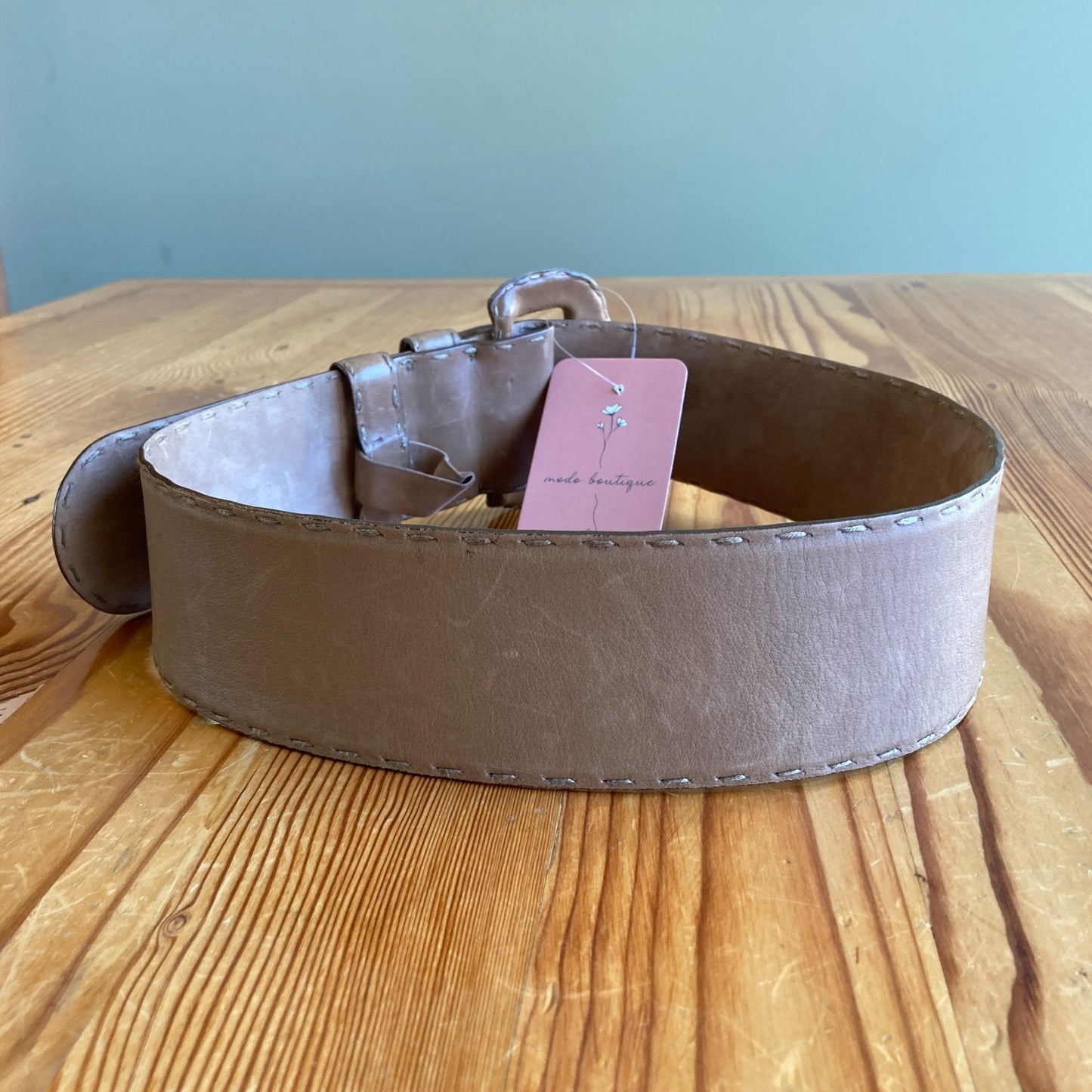 S - Donna Karan Vintage Light Brown Leather Wide Belt 3333MC