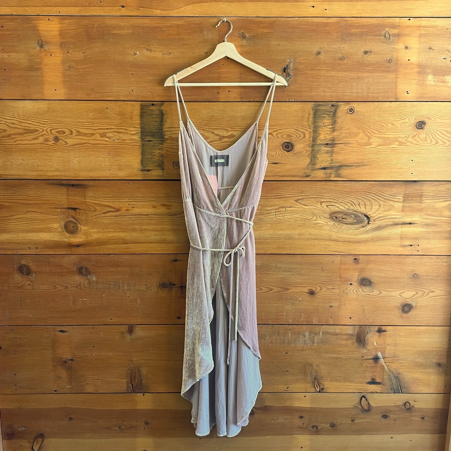 M - Reformation Blush Pink Velvet Sleeveless Wrap Dress 0927LL