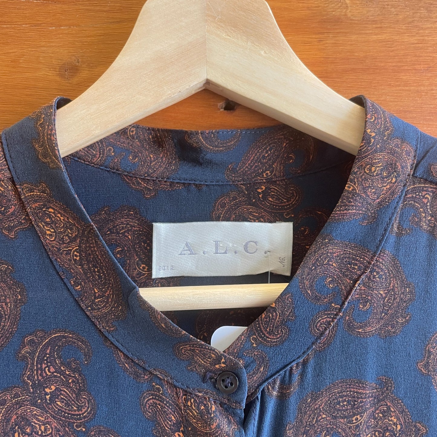 M / L - A.L.C. Blue Brown Paisley Silk Tiered Button Front Maxi Dress 1130TS