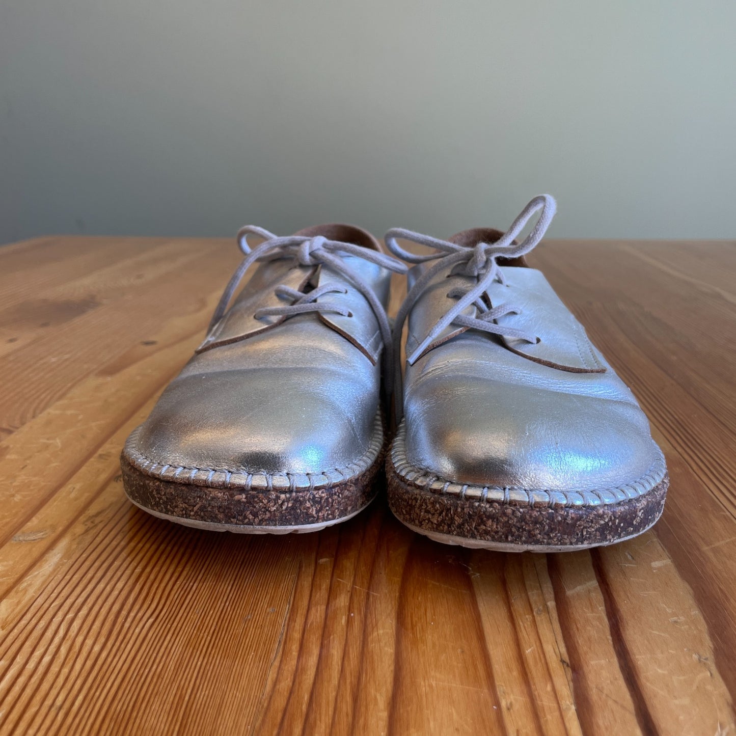 38 / 7.5-8 - Birkenstock Silver Gary Soft Suede Lace Up Oxford Shoes 0125AL
