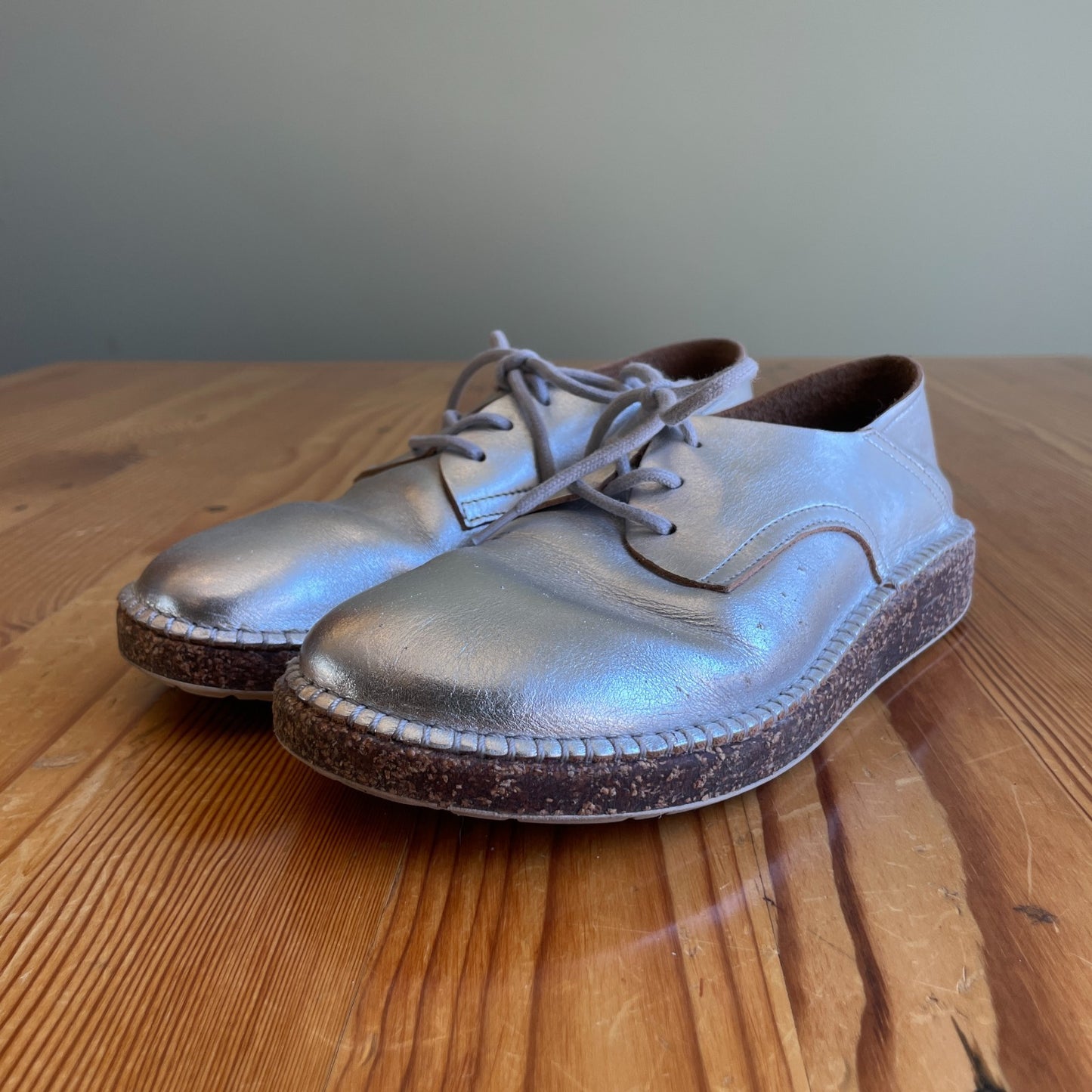 38 / 7.5-8 - Birkenstock Silver Gary Soft Suede Lace Up Oxford Shoes 0125AL