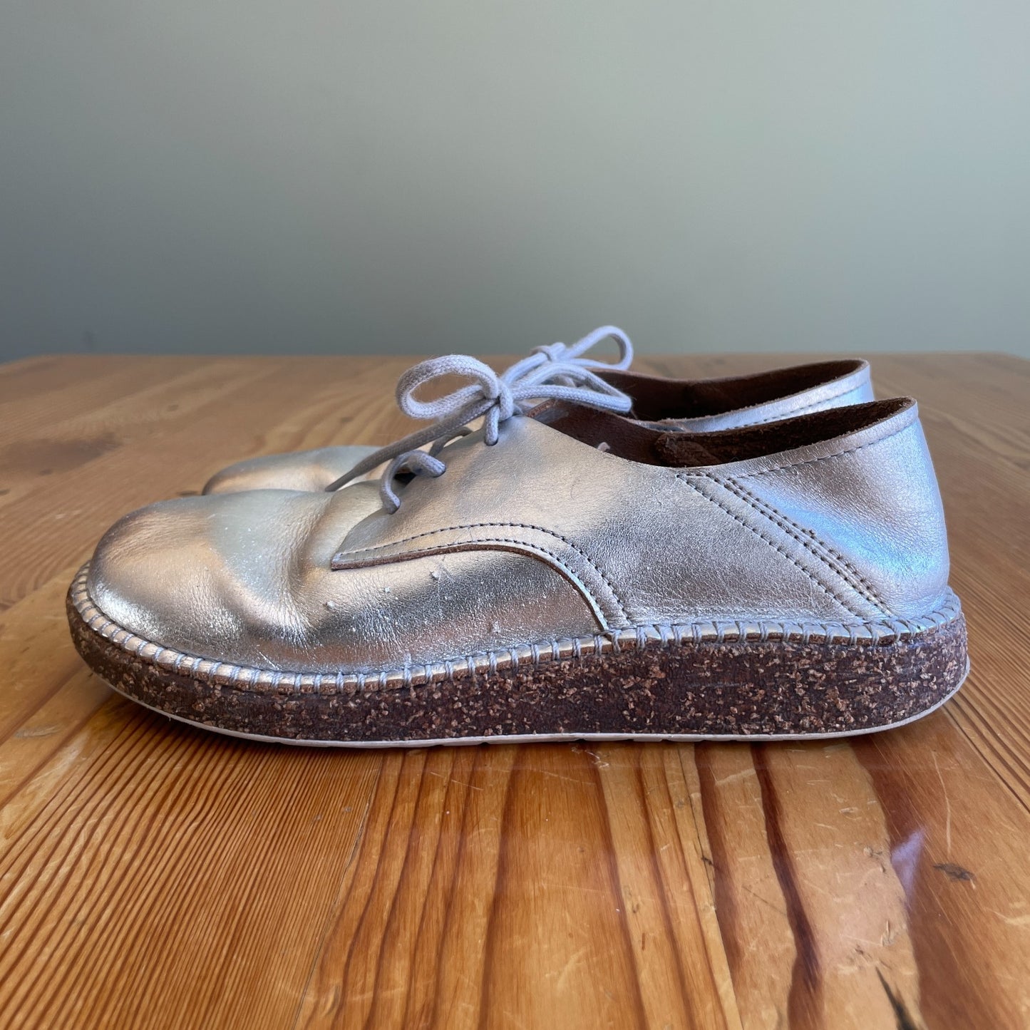 38 / 7.5-8 - Birkenstock Silver Gary Soft Suede Lace Up Oxford Shoes 0125AL