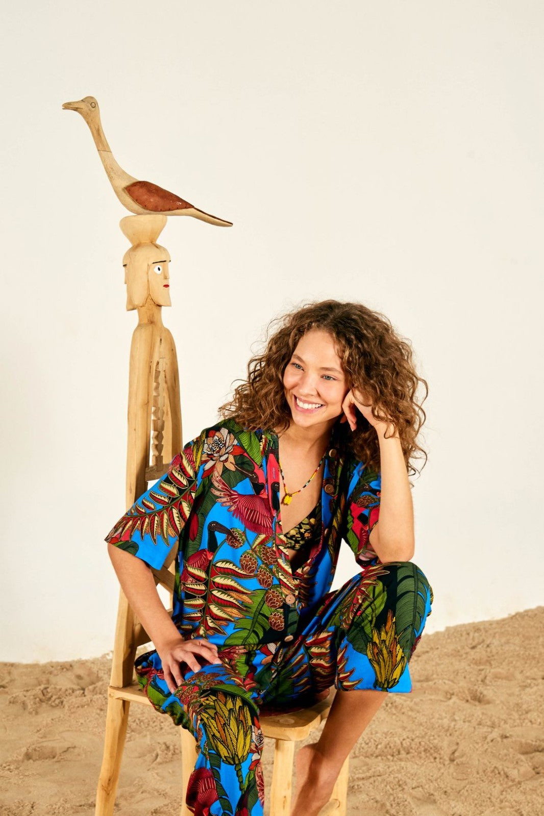 XS - Farm Rio $176 Short Sleeve Totally Tuiuiu Button Up Crop Jumpsuit 0102AV