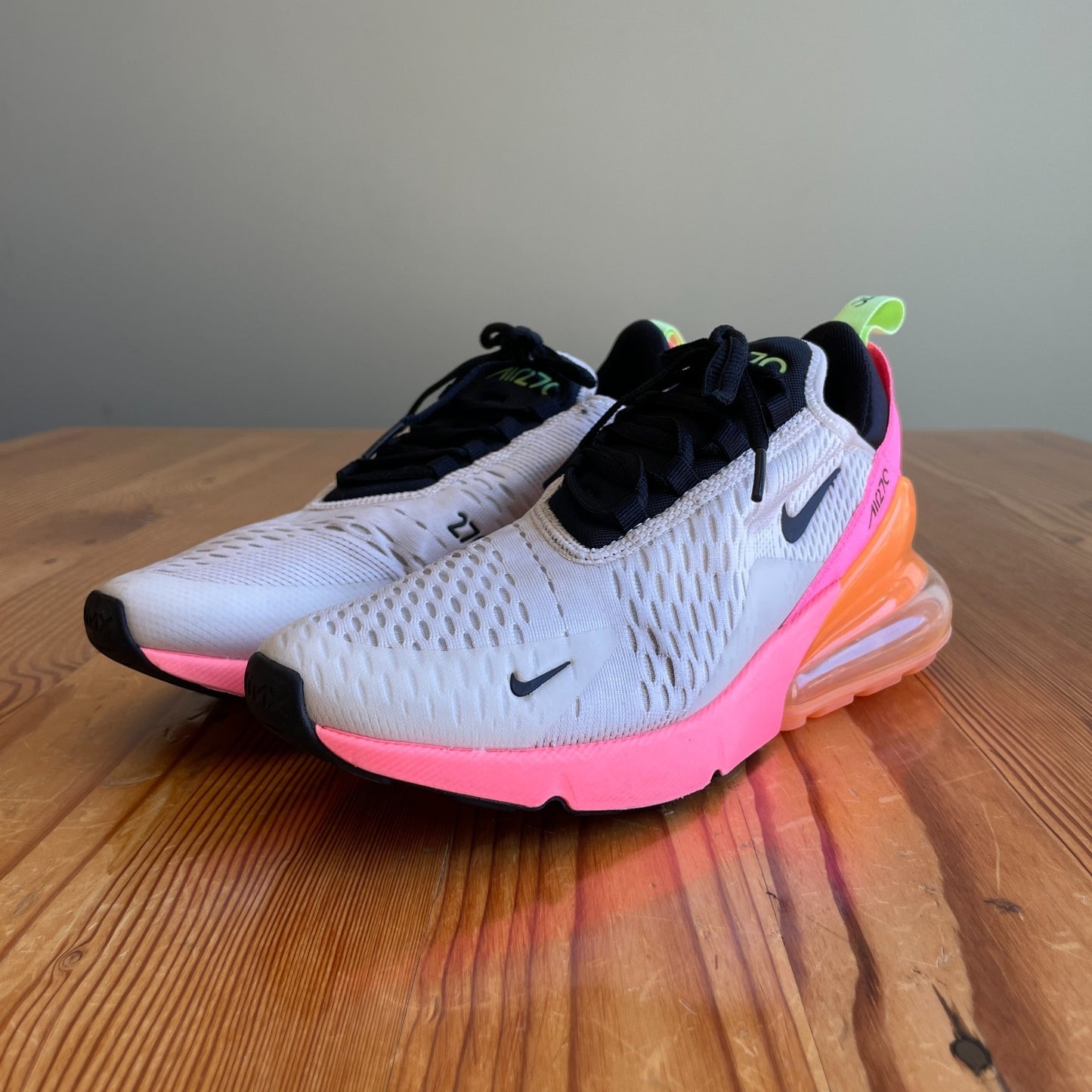 8 - Nike Air Max 270 White Neon Pink Orange Slip On Sneakers Shoes 0707MD