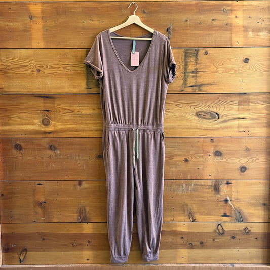 L - Vuori Terracotta Heather All Day DreamKnit Short Sleeve Jumpsuit 0709KP