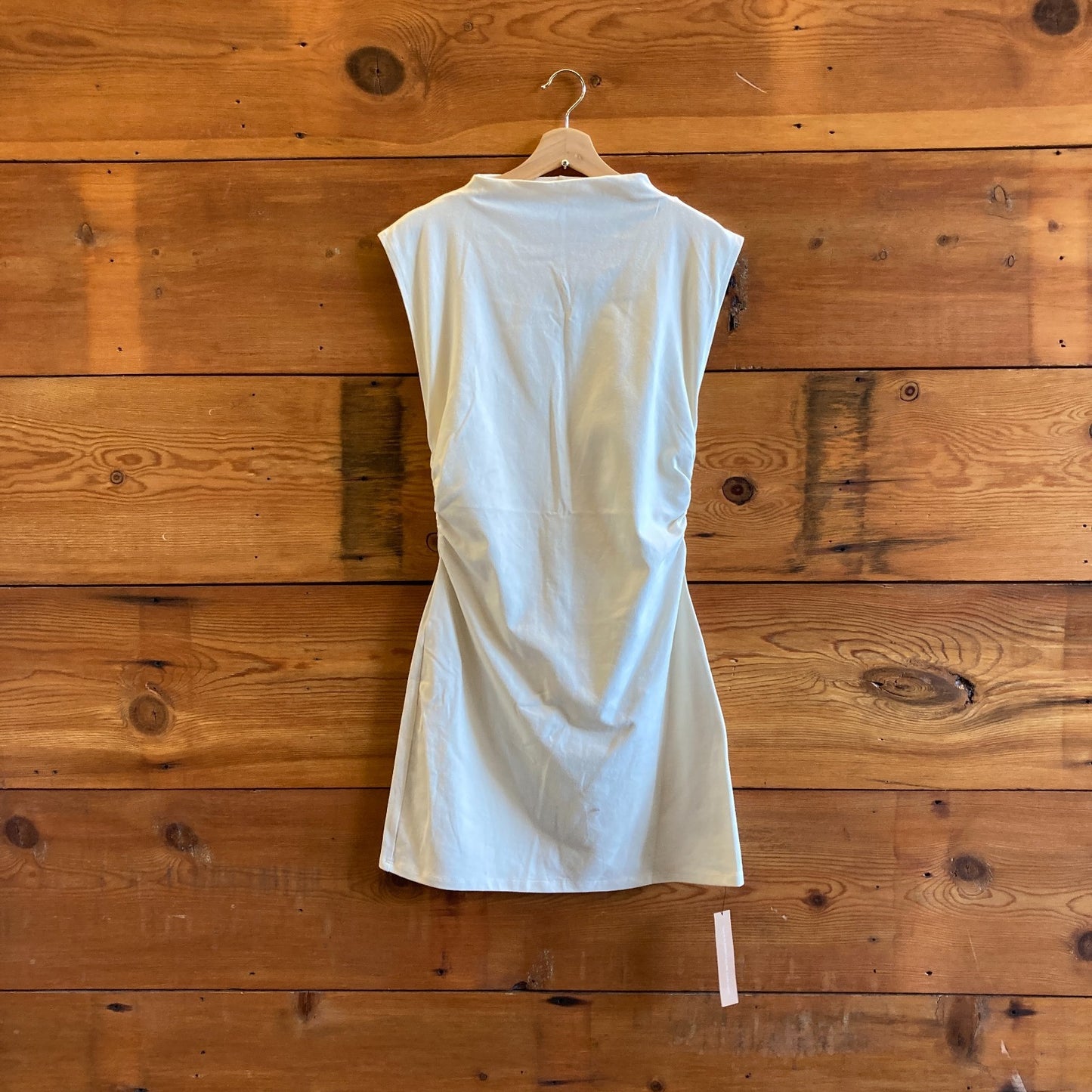 XL - Reformation Ivory White Knit Mock Neck Alden Ruched Dress NEW 0708EK