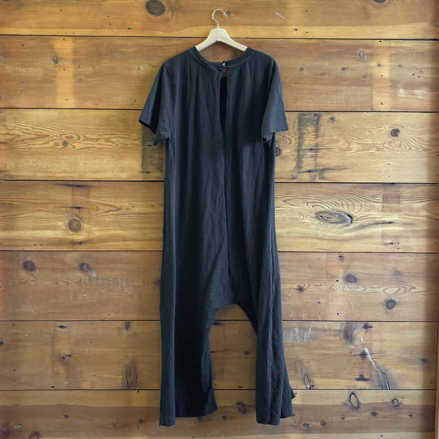 L - Farm Rio $145 Black Short Sleeve Have a Nice Trip Organic Jumpsuit 0708EK