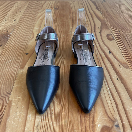 39 / 8-8.5 - Fly London Black Silver Mary-Jane Ballet Flats NEW w/ Box 1218MM