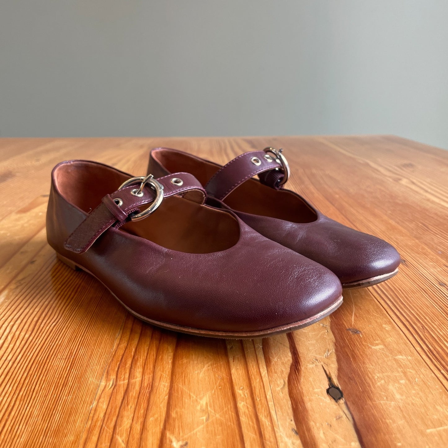 7 - Reformation $268 Burgundy Leather Mary Jane Bethany Ballet Flats 0714NF