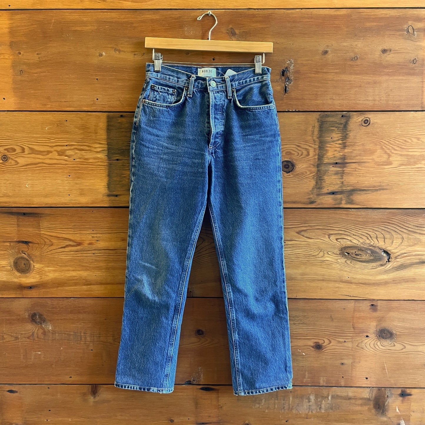 24 - AGOLDE Medium Wash Button Fly Mid Rise Straight Leg Lana Jeans 0714NF