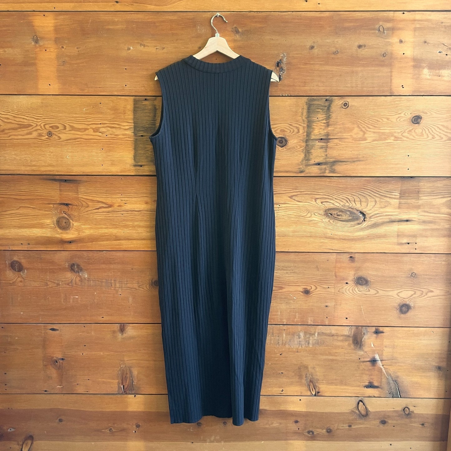 XL - AYR Black Mock Neck Ribbed Knit Sleeveless Maxi Weekend Dress 0720LP