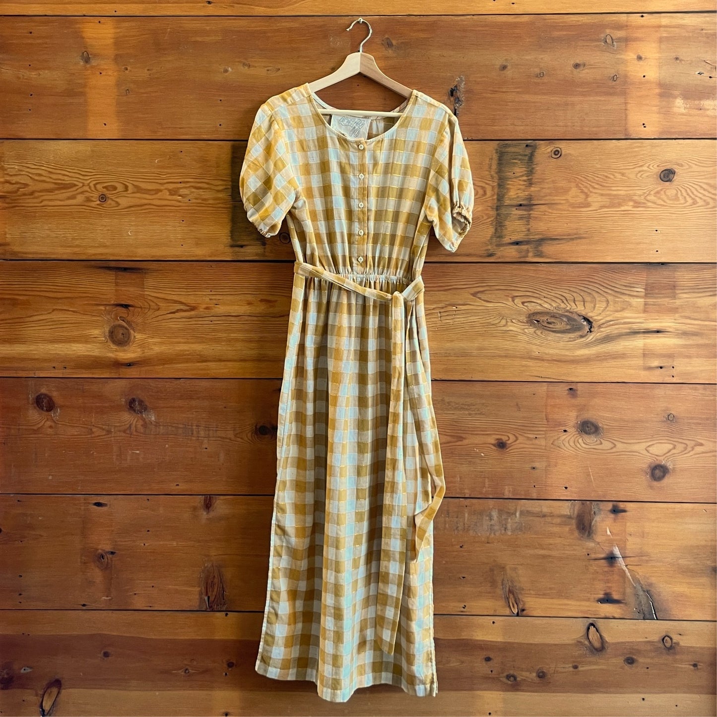M - Ace & Jig Yellow Gingham Patterned Tie Waist Short Sleeve Maxi Dress 0717SM