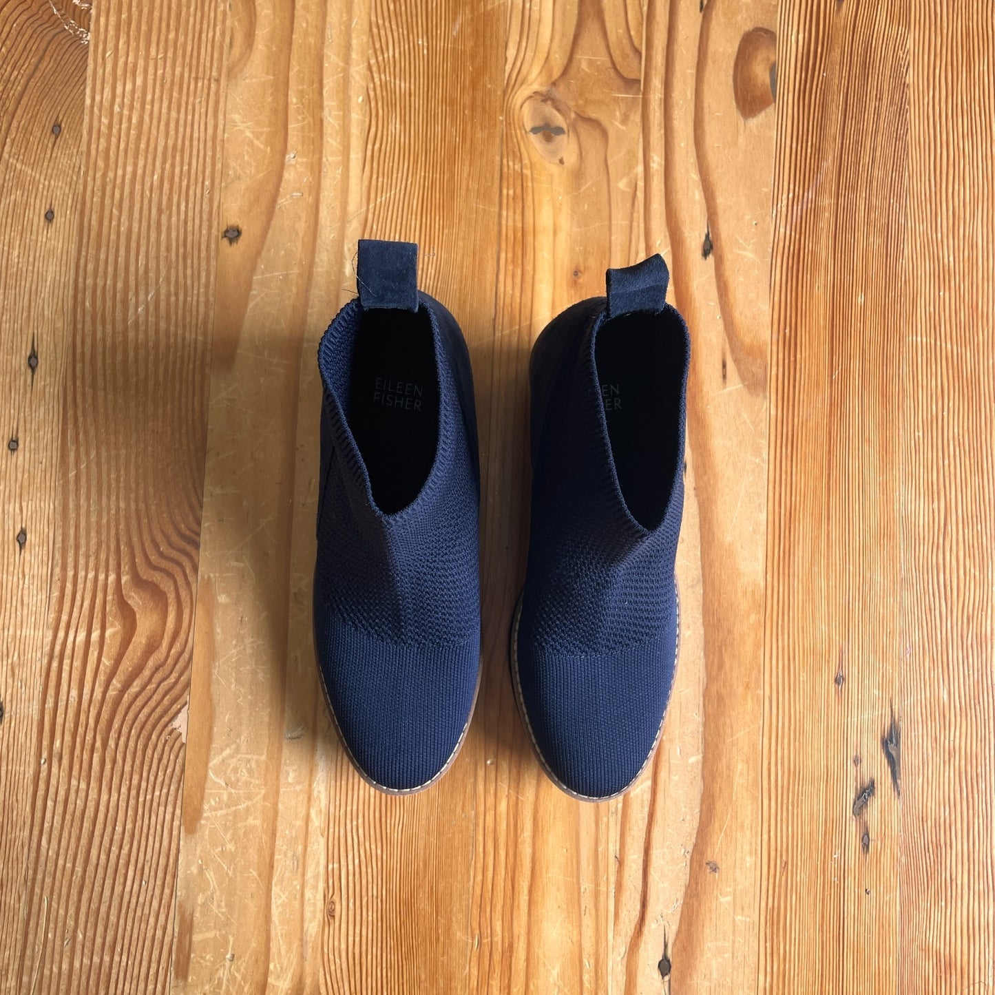 7 - Eileen Fisher Navy Stretch Mesh London Wedge Ankle Booties Boots 0617HS