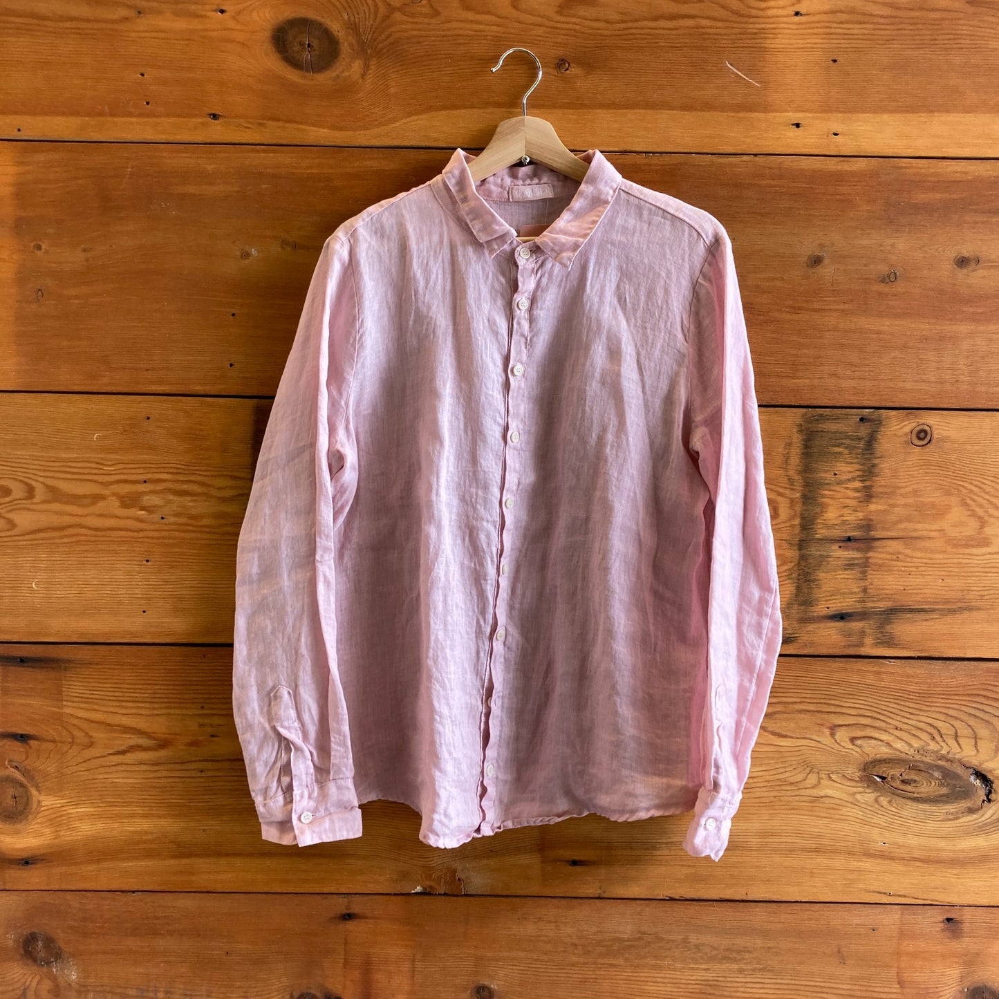 L - CP Shades Light Pink Linen Long Sleeve Button Up Shirt 1231SH