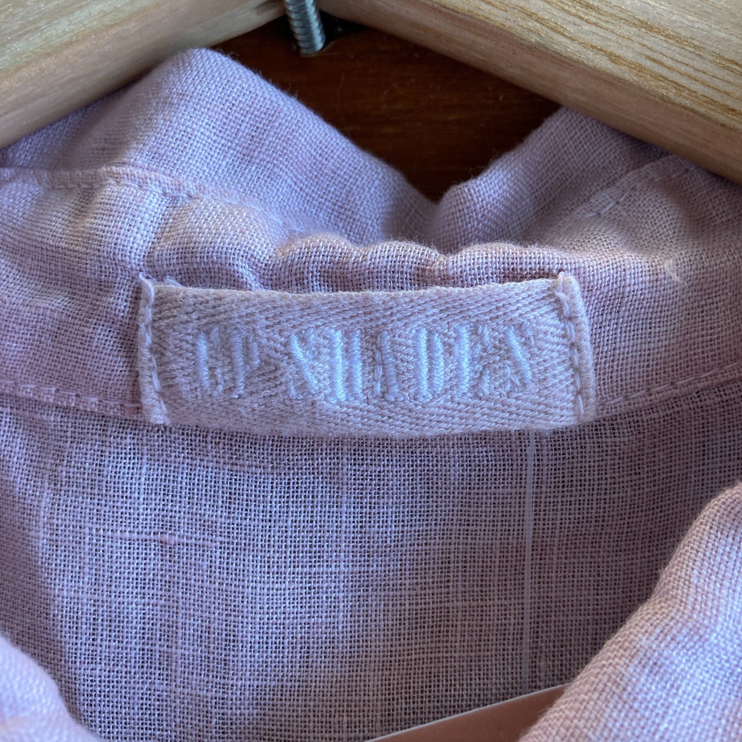 L - CP Shades Light Pink Linen Long Sleeve Button Up Shirt 1231SH