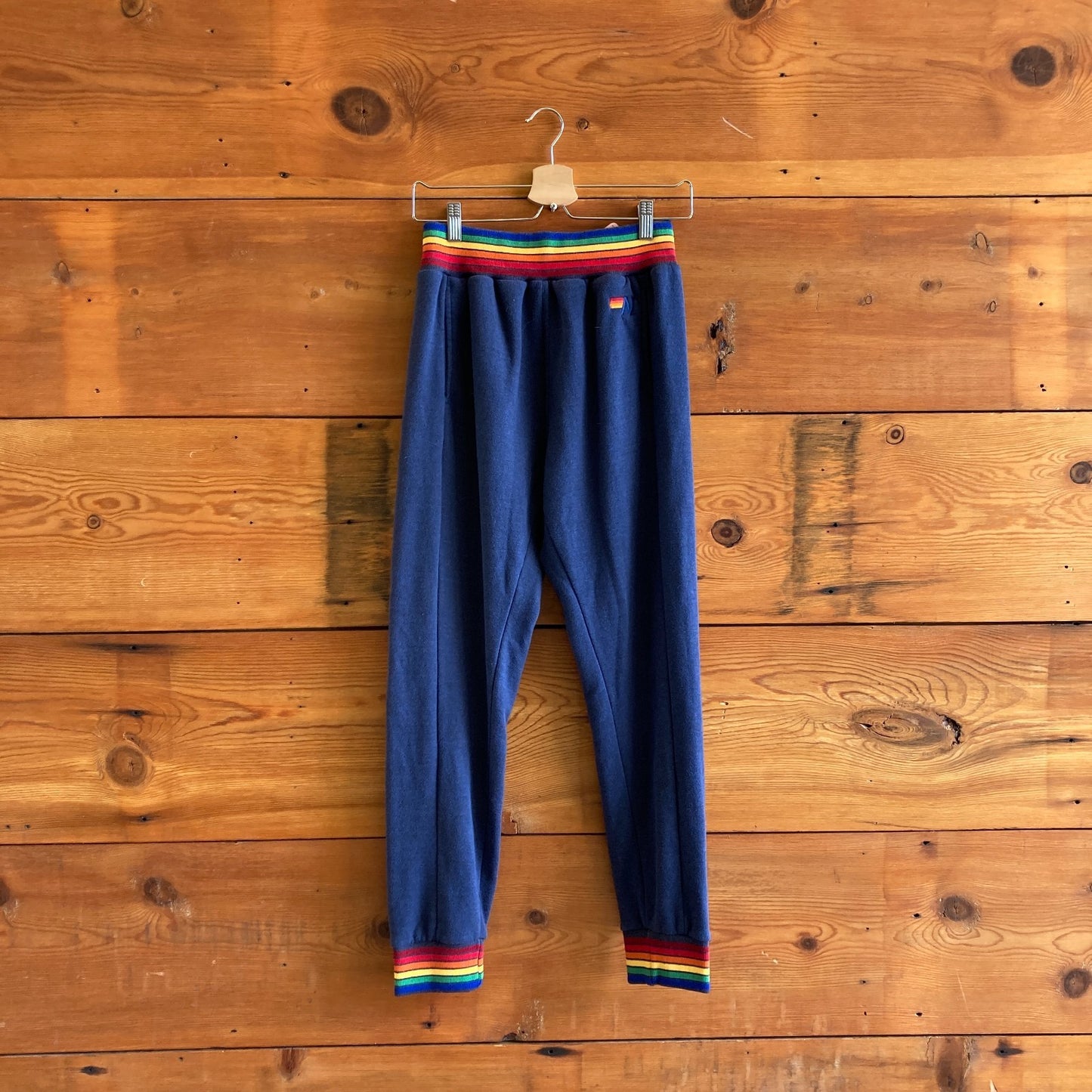 M - Aviator Nation Navy w/ Rainbow Stripe Waistband Jogger Womens Pants 0718ML