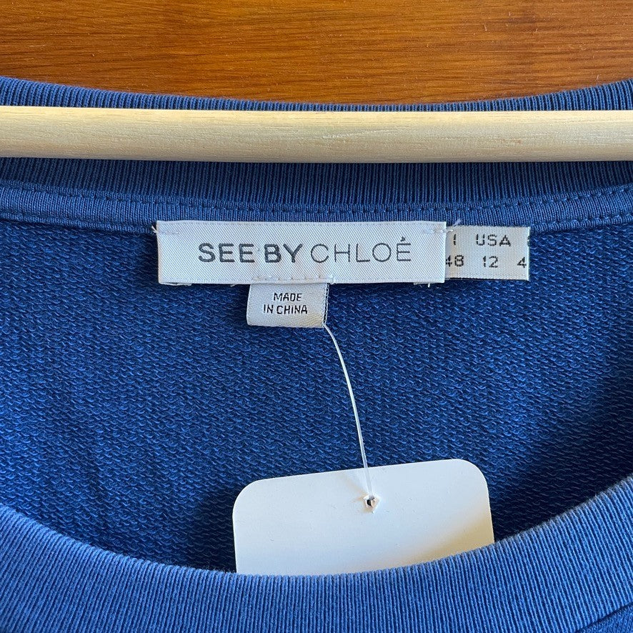 12 - See By Chloe Cobalt Blue Cotton Jersey Wide Neck Sweatshirt Dress 0927EK