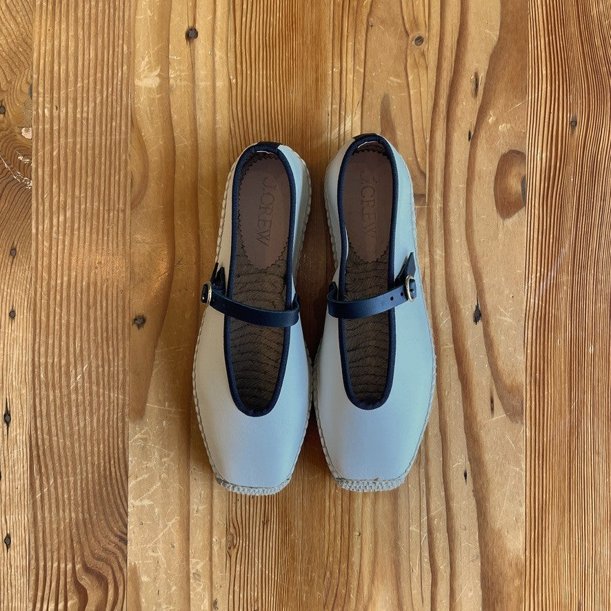 7 - J.Crew White Leather Mary Jane Espadrilles Shoes NEW w/ Box 0105MR
